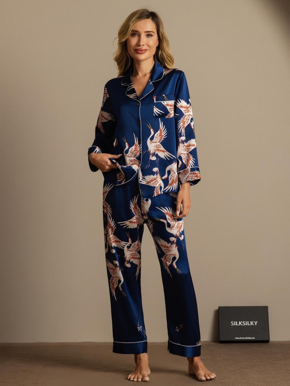 ✨NWT SILKSILKY Mulberry Silk Crane Pajamas